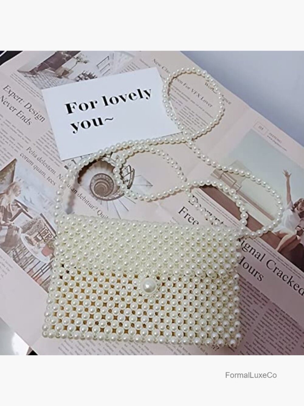 Pearl Beaded Clutch Evening Bag Crossbody Shoulder Purse Party Wedding - Picture 2 of 7